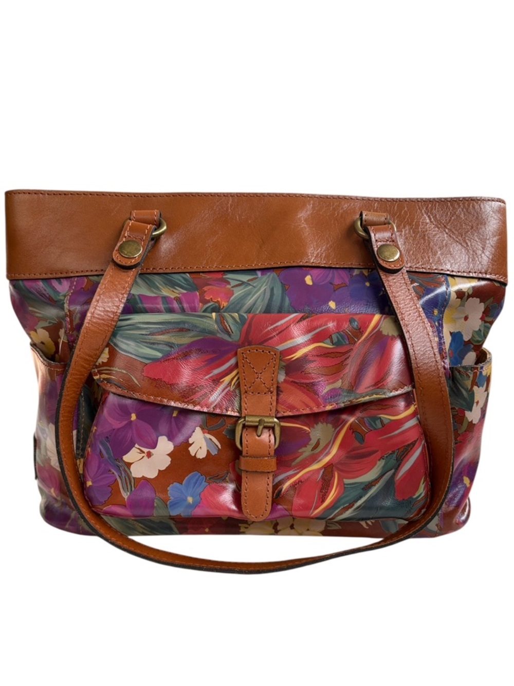 EUC Patricia Nash Leather Bolsena Shoulder Bag Summer Florals Retail $229.00
